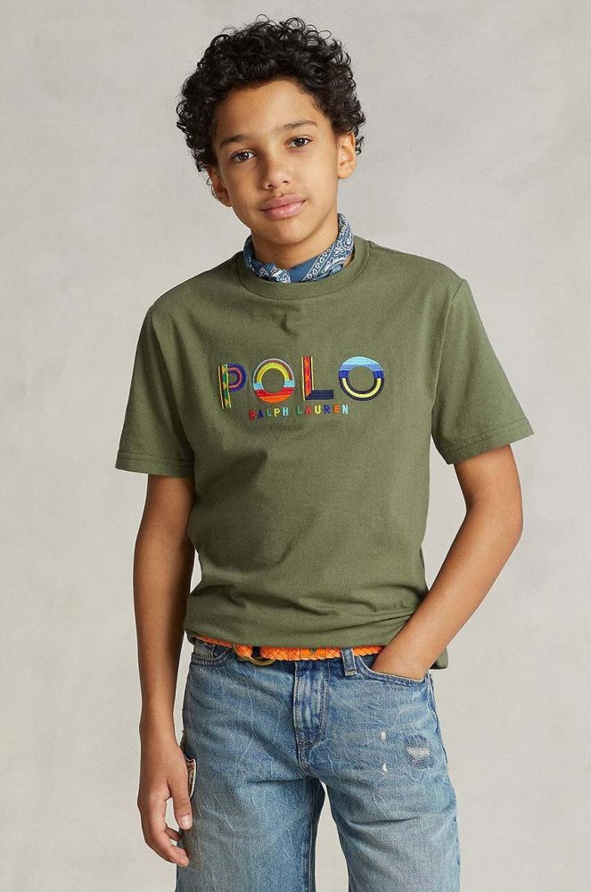 Дитяча бавовняна футболка Polo Ralph Lauren колір зелений з аплікацією (3071946)