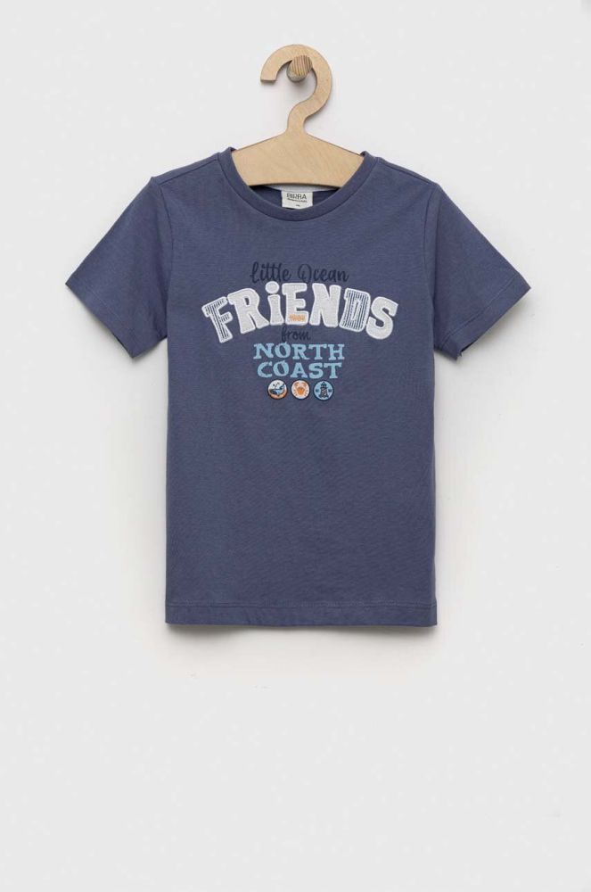 Бавовняна футболка для немовлят Birba&Trybeyond з принтом колір блакитний