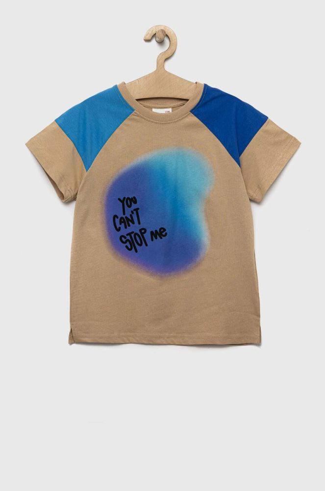 Дитяча бавовняна футболка Coccodrillo колір бежевий з принтом (3163841)