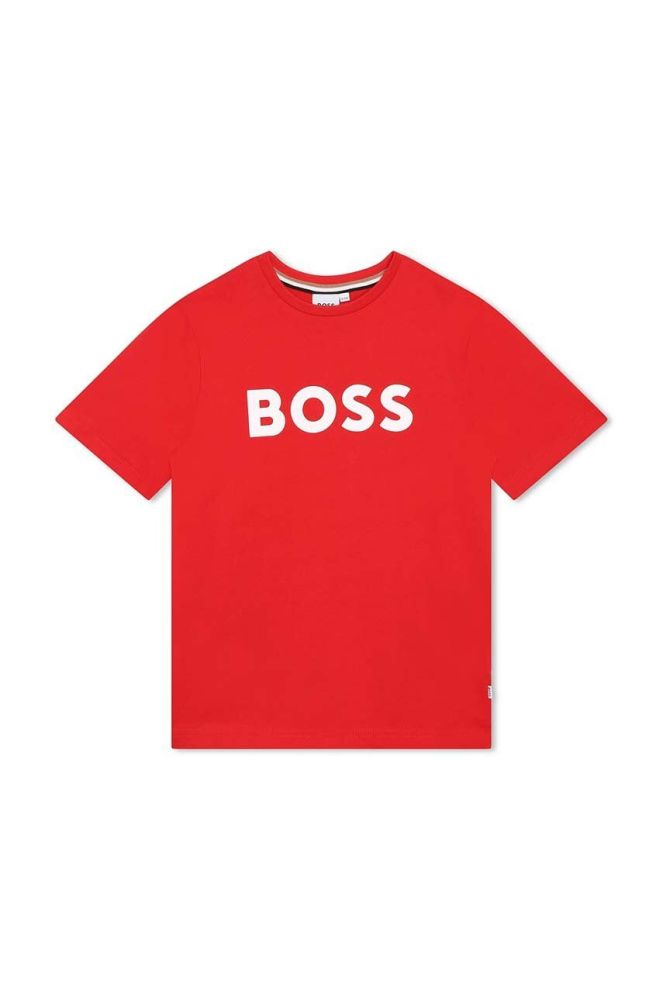 Дитяча бавовняна футболка BOSS колір червоний з принтом (3072028)