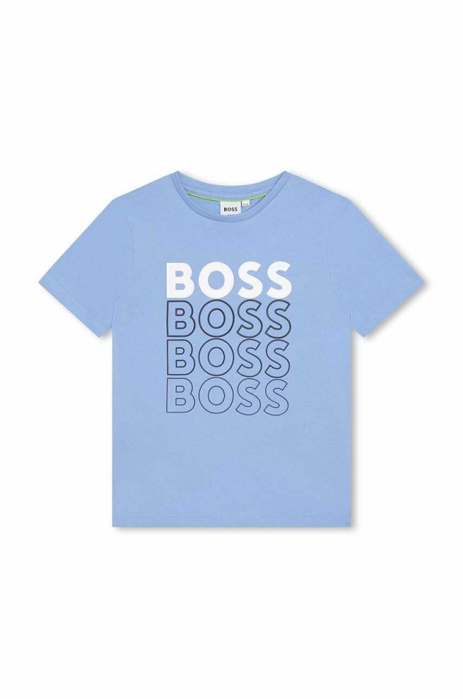 Дитяча бавовняна футболка BOSS з принтом колір блакитний (3058965)