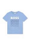 Дитяча бавовняна футболка BOSS з принтом колір блакитний (3058965)
