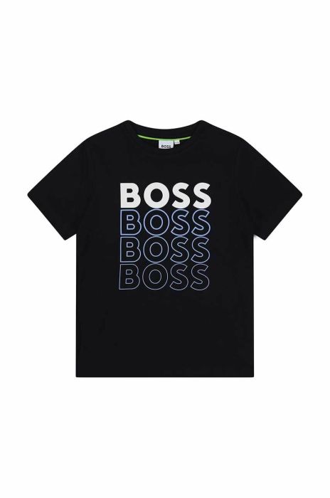 Дитяча бавовняна футболка BOSS колір синій з принтом