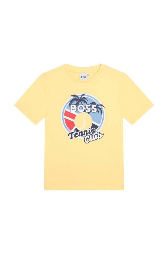 Дитяча бавовняна футболка BOSS колір жовтий з принтом (3072081)