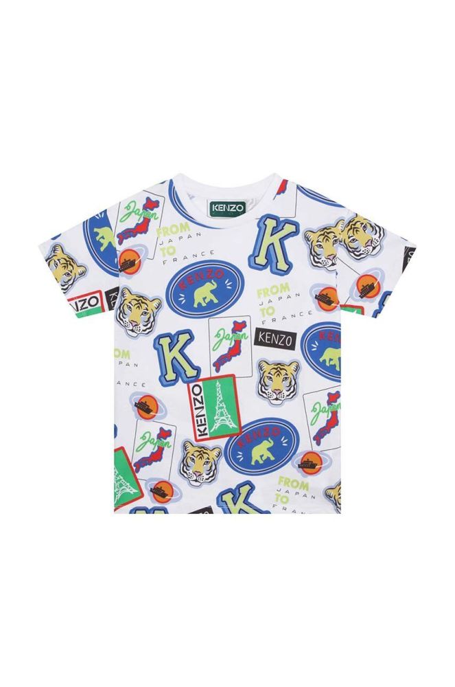 Дитяча бавовняна футболка Kenzo Kids колір білий візерунок