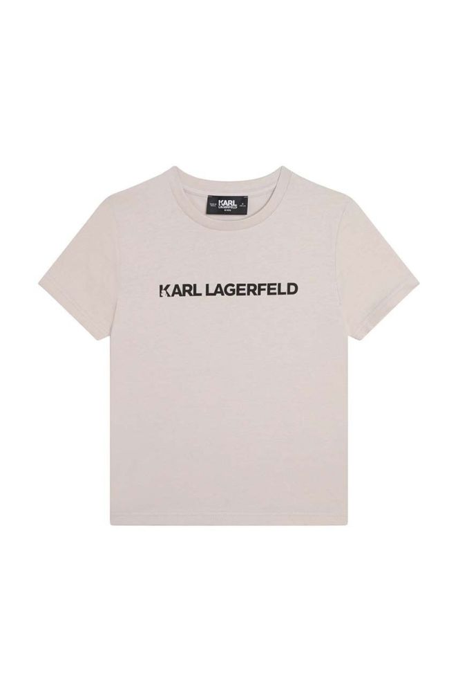 Дитяча бавовняна футболка Karl Lagerfeld колір бежевий з принтом (3072157)