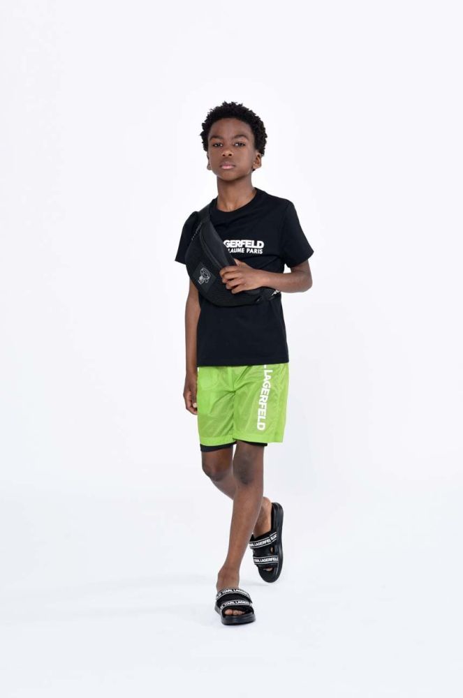 Дитяча бавовняна футболка Karl Lagerfeld колір чорний з принтом (3072184)