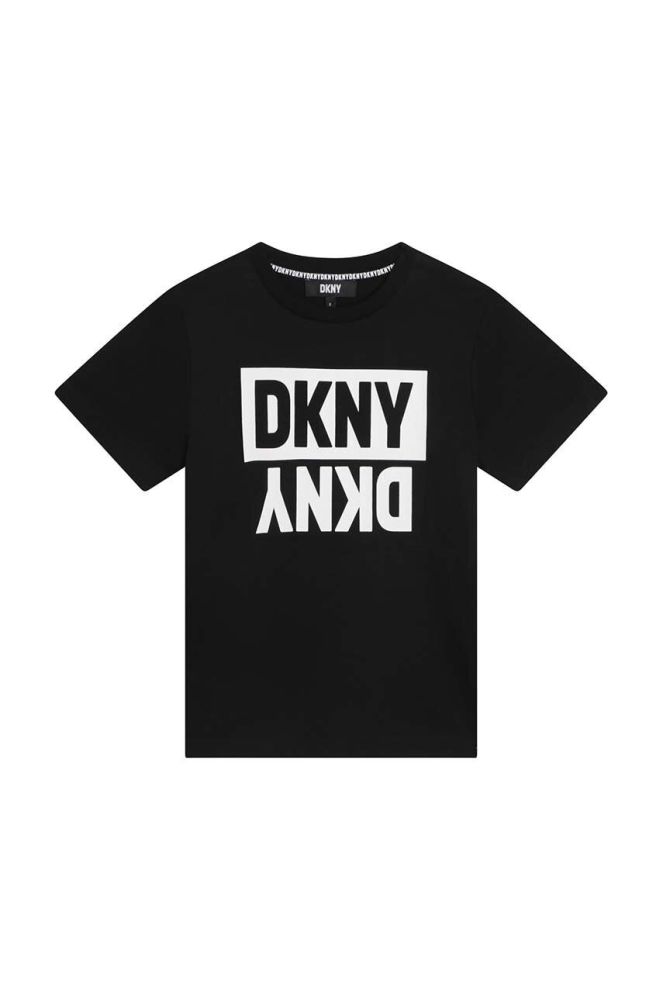 Дитяча бавовняна футболка Dkny колір чорний з принтом (3208047)