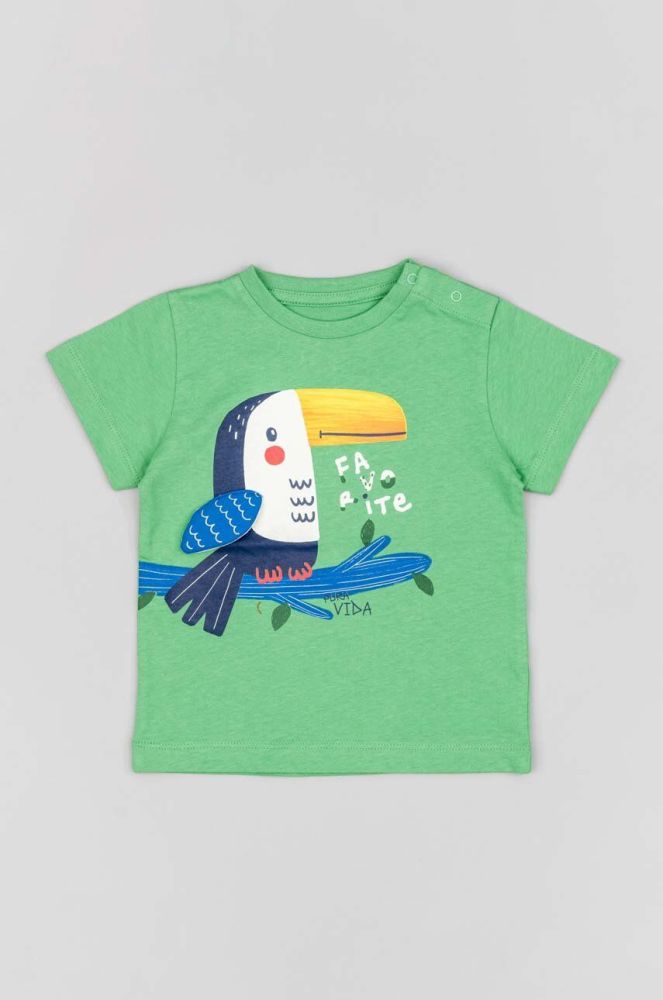 Бавовняна футболка для немовлят zippy колір зелений з принтом