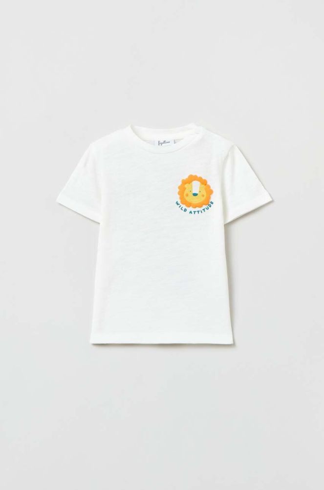 Бавовняна футболка для немовлят OVS колір білий з принтом