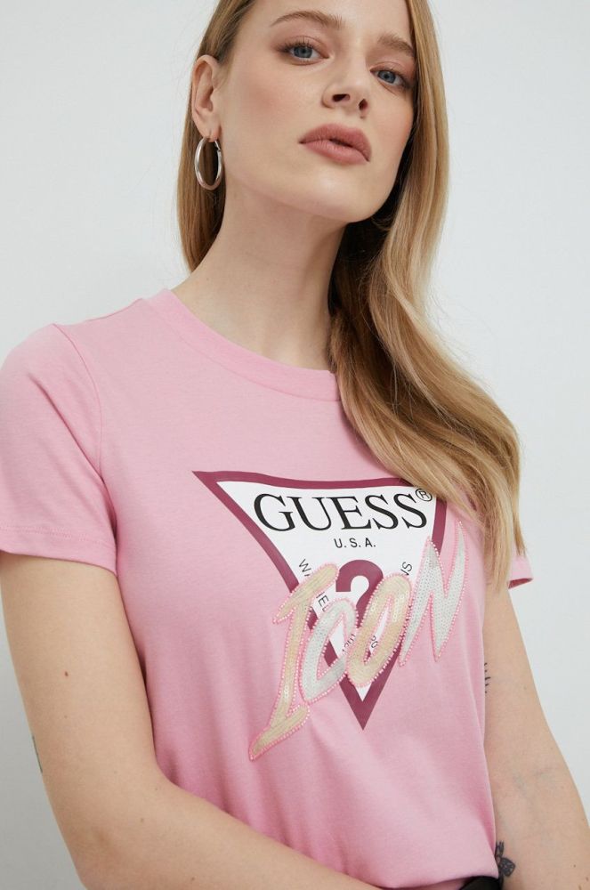 Бавовняна футболка Guess колір рожевий (2920175)