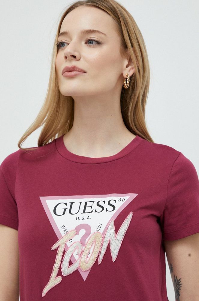 Бавовняна футболка Guess колір бордовий (2920190)