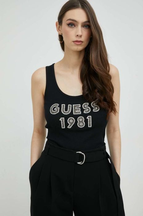 Бавовняний топ Guess колір чорний (2911842)