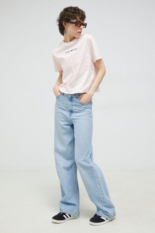 Бавовняна футболка Tommy Jeans колір рожевий (2955657) фото 2