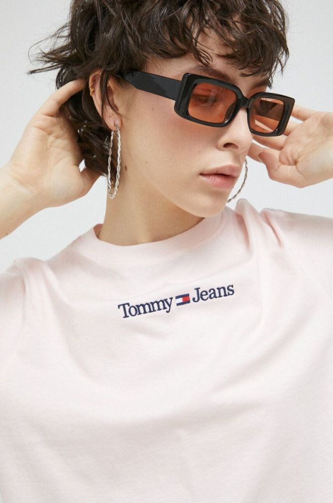 Бавовняна футболка Tommy Jeans колір рожевий (2955657) фото 4