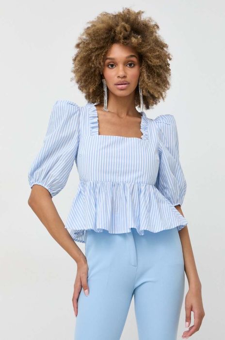 Бавовняна блузка Custommade жіноча в смужку колір блакитний