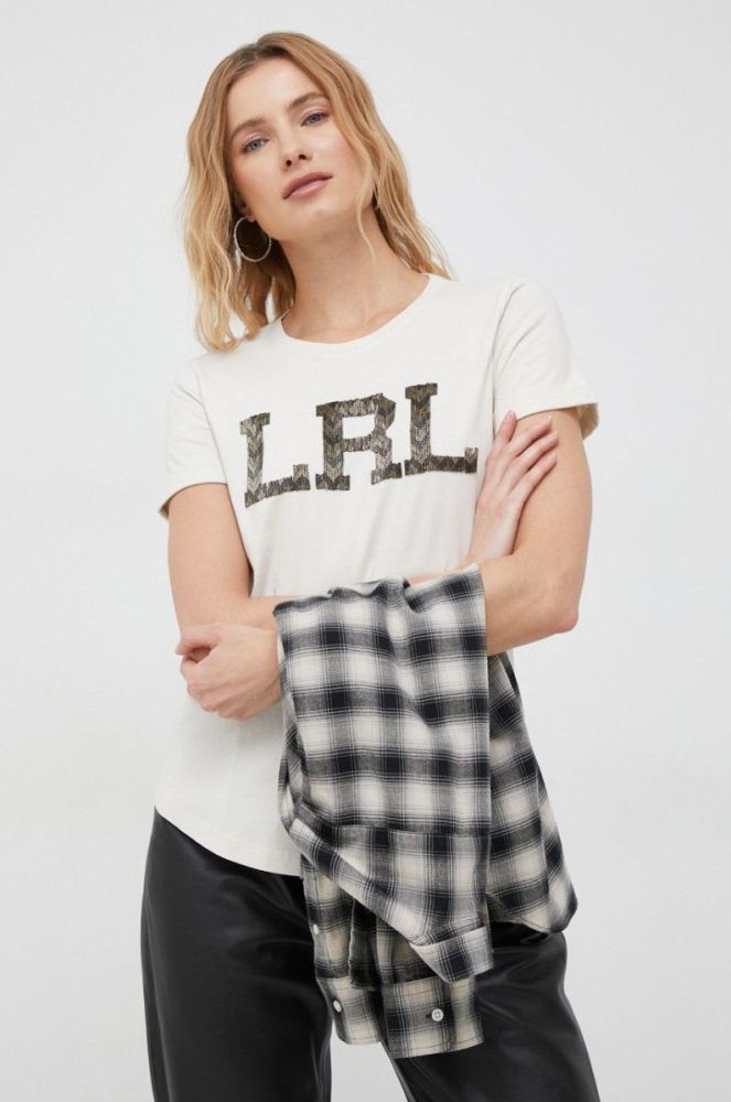 Бавовняна футболка Lauren Ralph Lauren колір бежевий фото 4