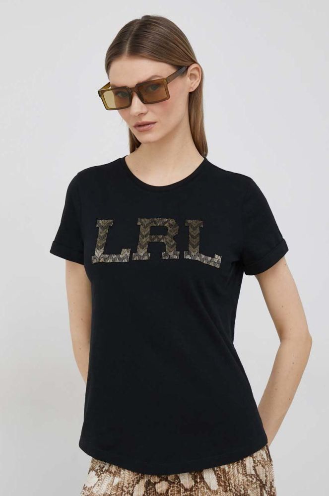 Бавовняна футболка Lauren Ralph Lauren колір чорний