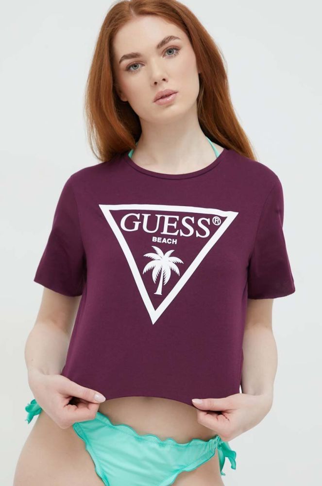 Бавовняна футболка Guess Колір фіолетовий колір фіолетовий
