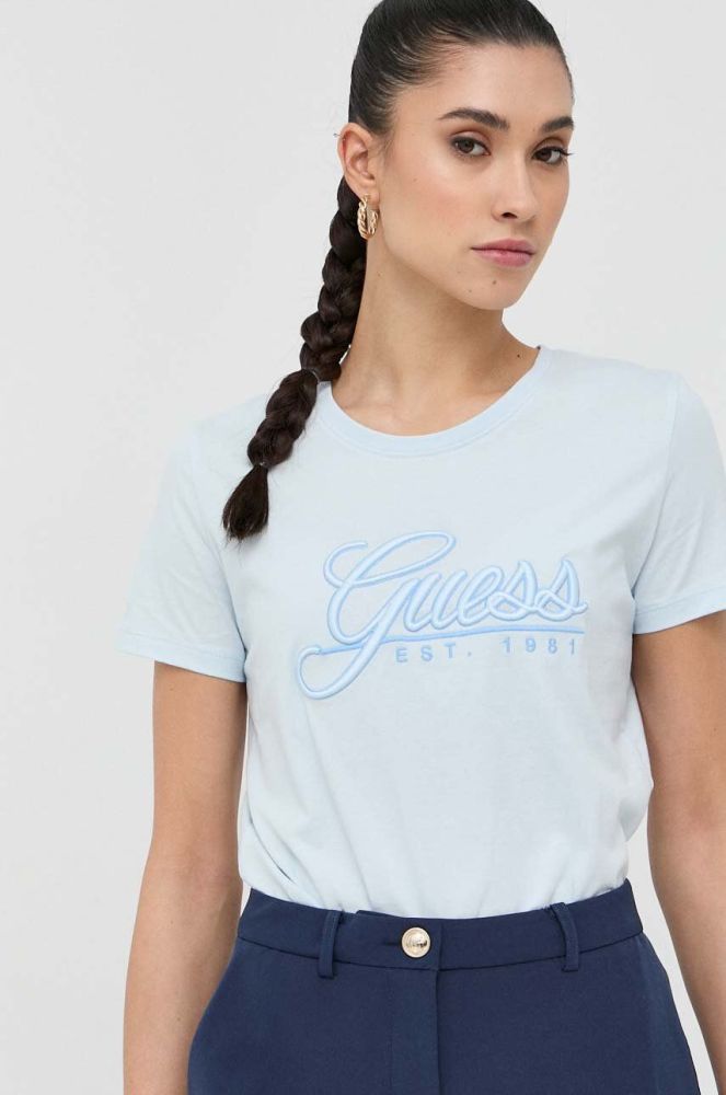 Бавовняна футболка Guess колір блакитний (3020540)