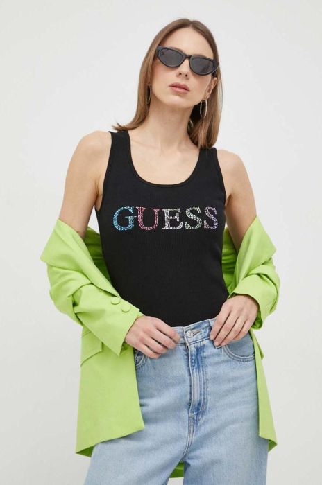 Бавовняний топ Guess колір чорний (3023666)