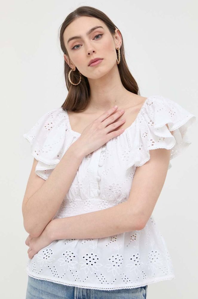 Бавовняна блузка Guess жіноча колір білий однотонна (3242303)