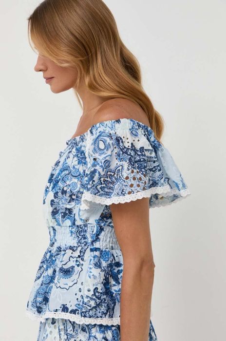 Бавовняна блузка Guess жіноча візерунок колір блакитний