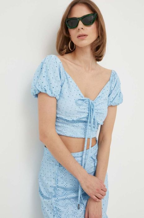 Блузка Guess жіноча однотонна колір блакитний (3248844)