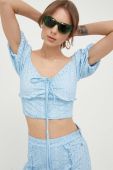 Блузка Guess жіноча однотонна колір блакитний (3248844)