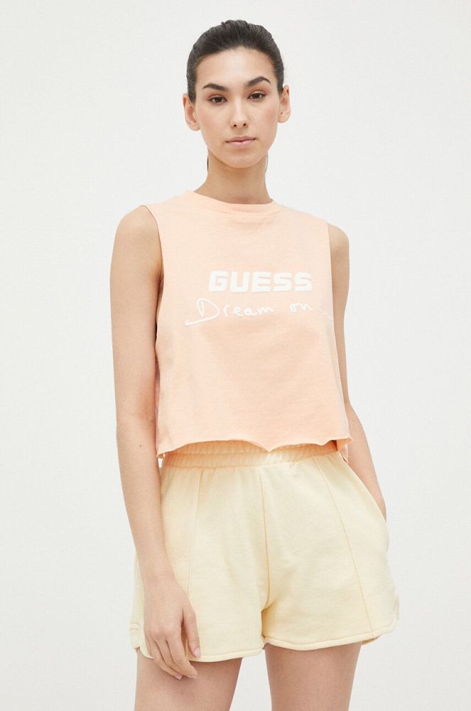 Бавовняний топ Guess колір помаранчевий (3145453)