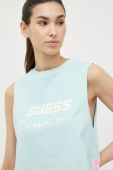 Бавовняний топ Guess колір бірюзовий