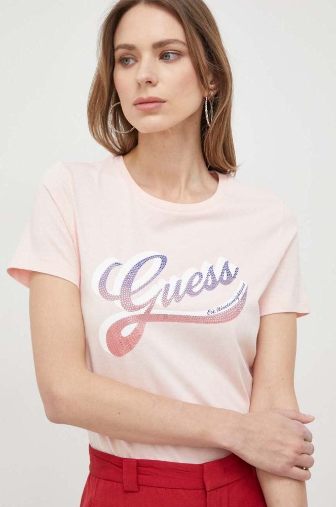 Бавовняна футболка Guess колір рожевий (3020700)