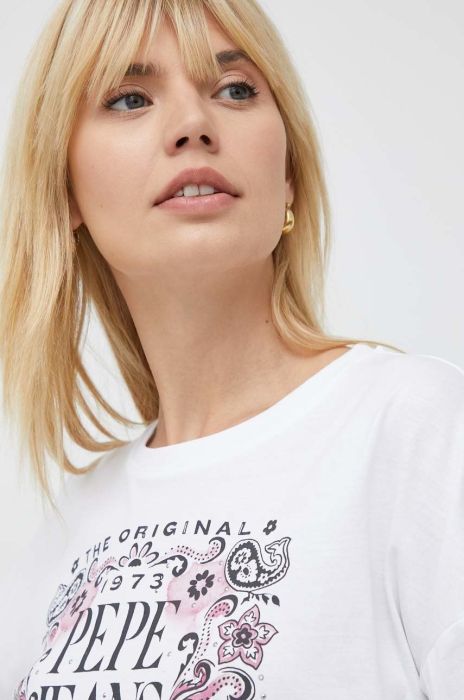 Бавовняний лонгслів Pepe Jeans Lulu колір білий