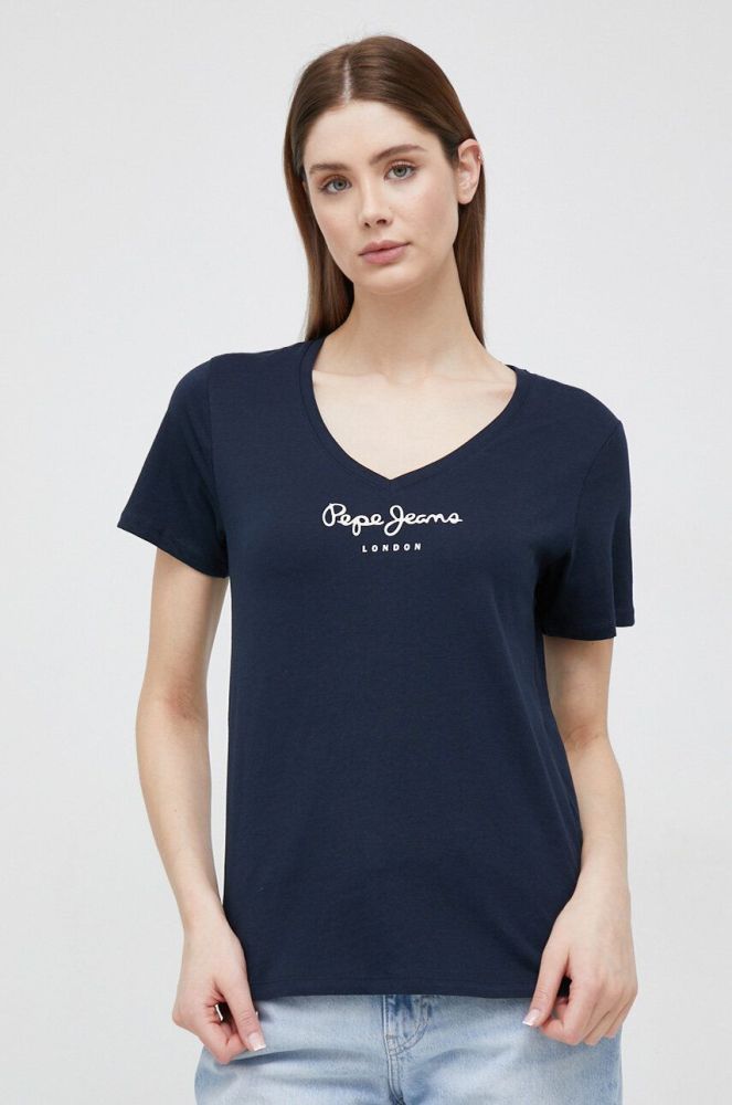 Бавовняна футболка Pepe Jeans Wendy V Neck колір синій