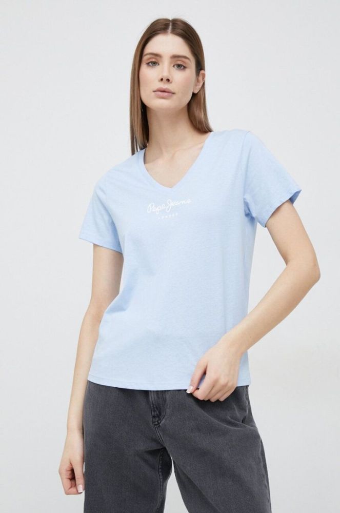 Бавовняна футболка Pepe Jeans Wendy V Neck колір блакитний фото 2