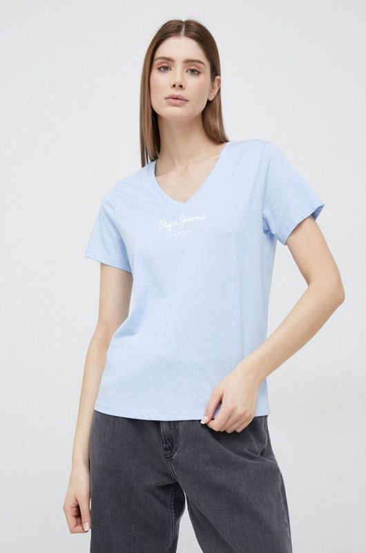 Бавовняна футболка Pepe Jeans Wendy V Neck колір блакитний фото 2
