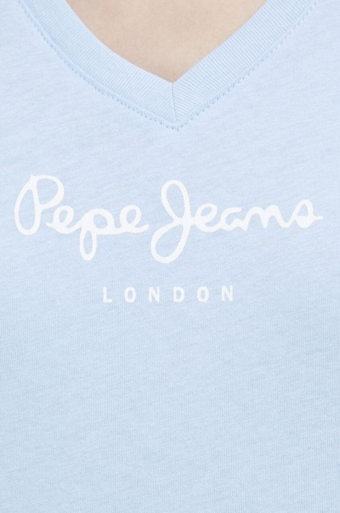 Бавовняна футболка Pepe Jeans Wendy V Neck колір блакитний фото 4