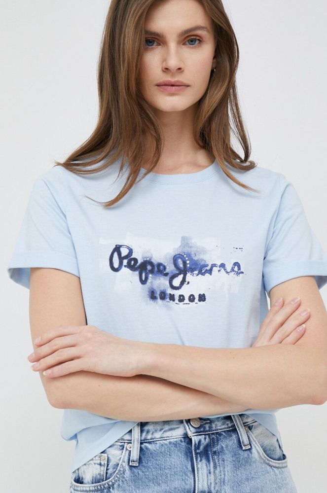 Бавовняна футболка Pepe Jeans Goldie колір блакитний