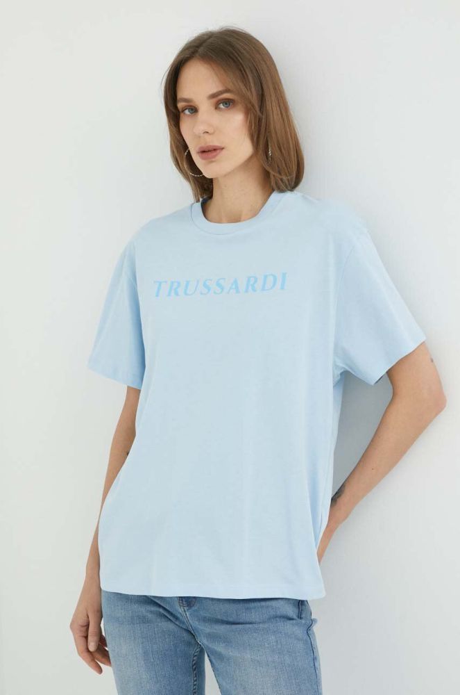 Бавовняна футболка Trussardi колір блакитний (2940893)