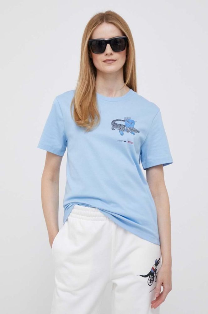 Бавовняна футболка Lacoste x Netflix TF7349-70V колір блакитний фото 4