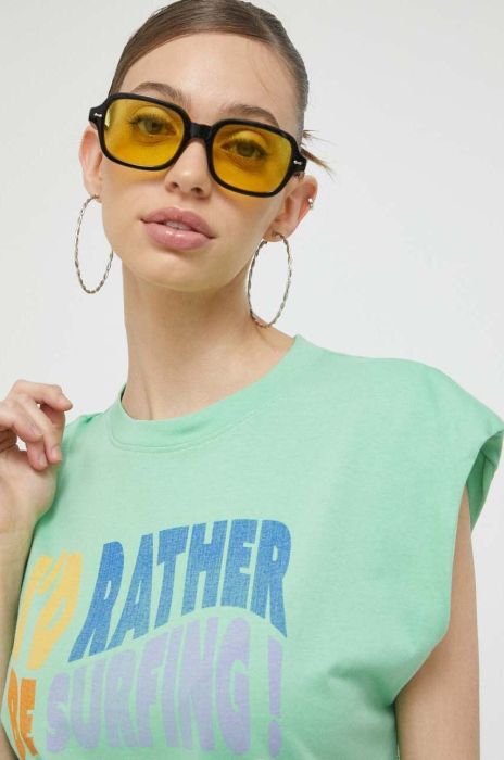 Бавовняний топ Roxy колір зелений