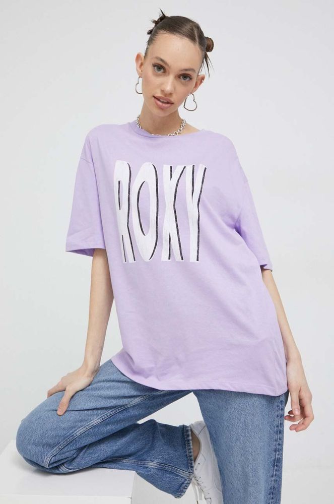 Бавовняна футболка Roxy колір фіолетовий