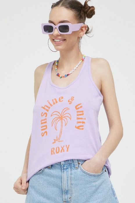 Бавовняний топ Roxy колір фіолетовий