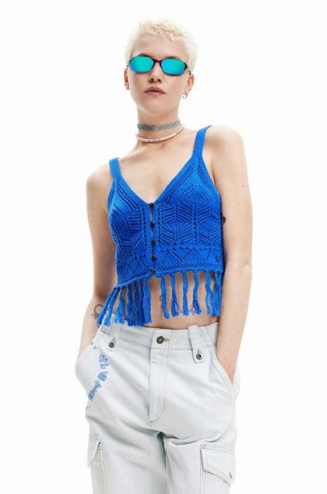 Бавовняний топ Desigual колір блакитний