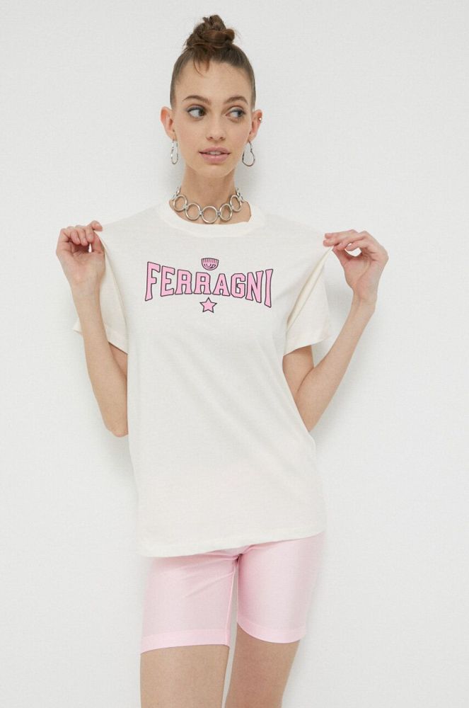 Бавовняна футболка Chiara Ferragni Ferragni Print колір бежевий