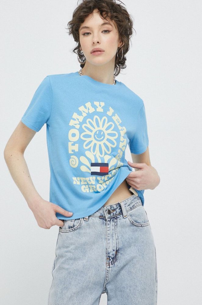 Бавовняна футболка Tommy Jeans колір блакитний (3083586)