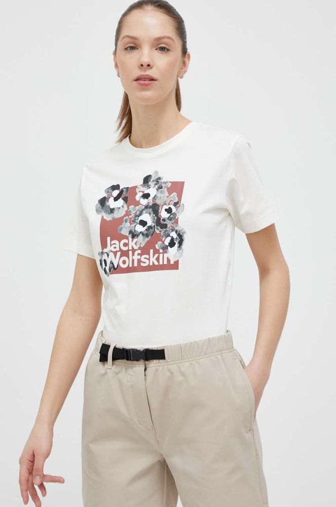 Бавовняна футболка Jack Wolfskin 10 колір бежевий