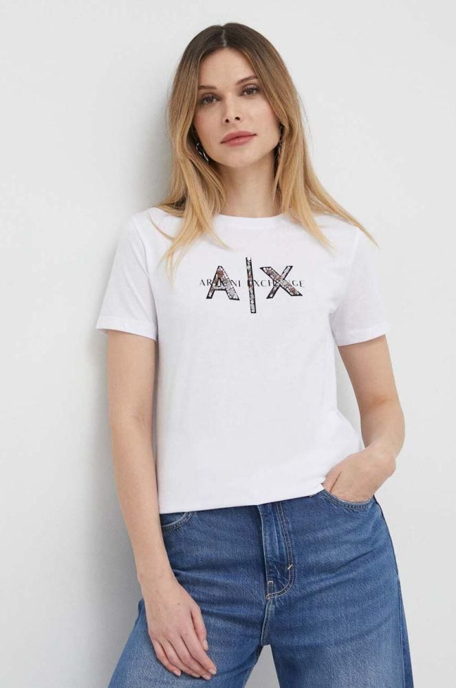 Бавовняна футболка Armani Exchange колір білий (3075792)