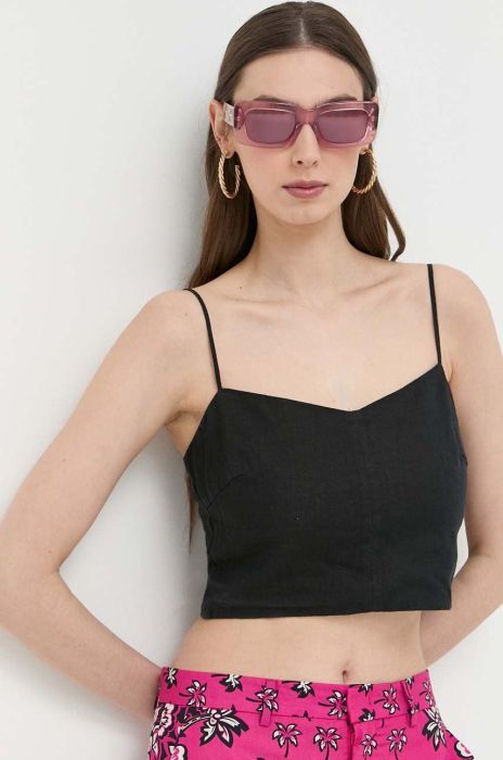 Льняний топ MAX&Co. колір чорний