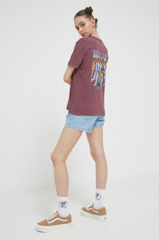 Бавовняна футболка Volcom колір фіолетовий фото 2